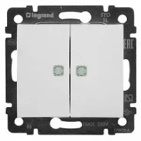 Выключатель двухклавишный с подсветкой проходной белый Valena Legrand (774212)