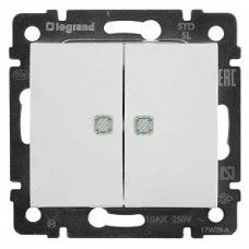 Выключатель двухклавишный с подсветкой проходной белый Valena Legrand (774212)