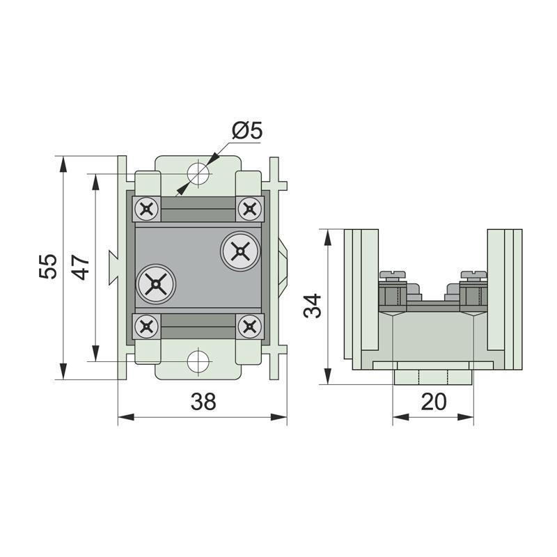 Кабельний розгалудужувач 35/6, 1х35мм.кв./4х6мм.кв., 125A/75A, 400B, з кришкою під опломбування CNC