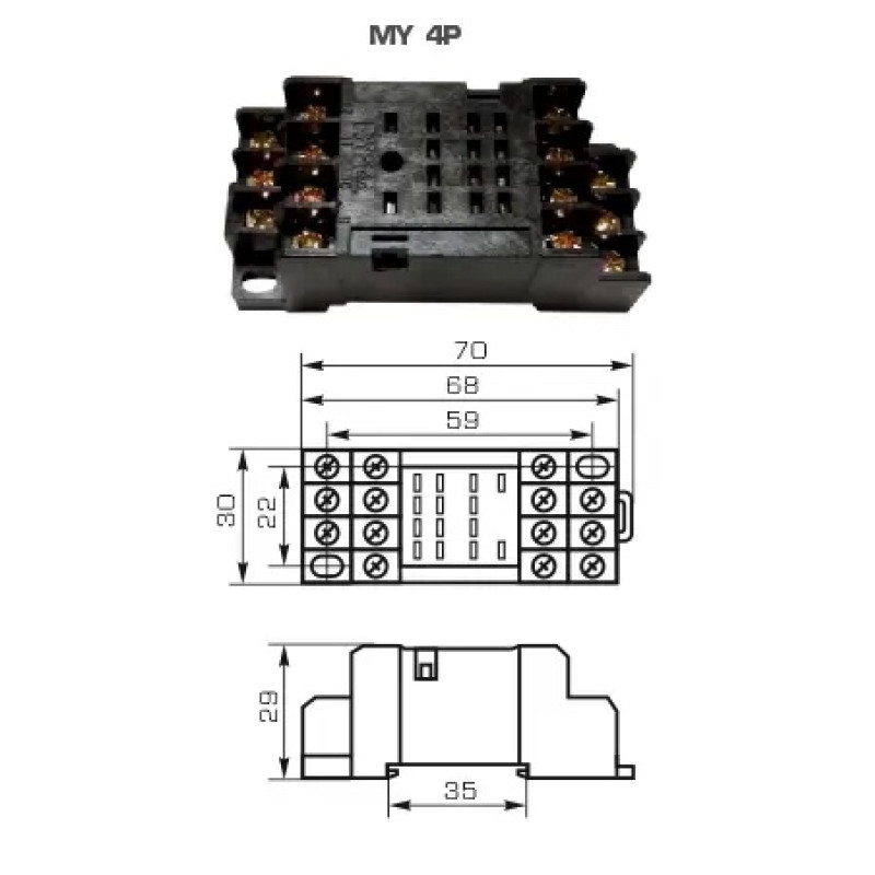 Колодка для проміжного реле MY, 4P, 3А CNC (Б00043638)