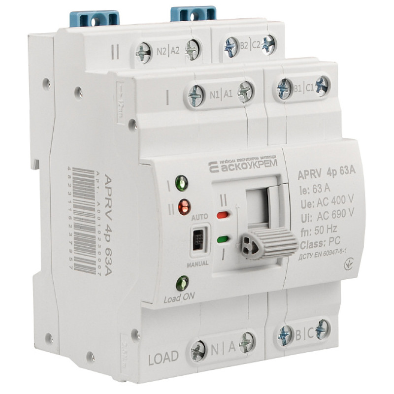 Автоматический переключатель ввода (I-II) APRV 4p 63A ACKO (A0010230007)