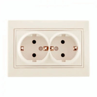 Розетка двойная с/з с вставкой LEZARD Mira крем 701-0303-127B