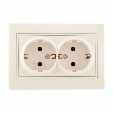 Розетка двойная с/з с вставкой LEZARD Mira крем 701-0303-127B