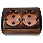 Розетка накладная двухместная с/з LEZARD Demet античный кедр IP20 711-0400-127