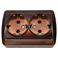 Розетка накладная двухместная с/з LEZARD Demet античный кедр IP20 711-0400-127