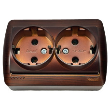 Розетка накладная двухместная с/з LEZARD Demet античный кедр IP20 711-0400-127