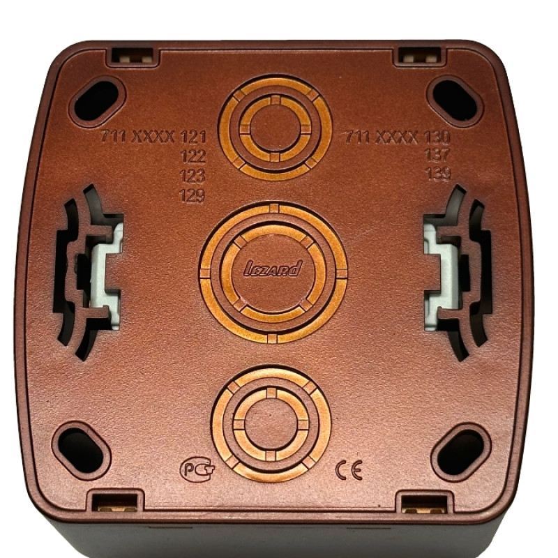 Розетка накладная одинарная с/з та кришкою LEZARD Demet античный кедр IP20 711-0400-123