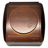 Розетка накладная одинарная с/з та кришкою LEZARD Demet античный кедр IP20 711-0400-123