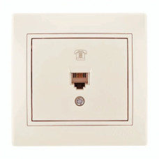 Розетка одинарная телефонная "Евро" с вставкой RJ-11 LEZARD Mira крем 701-0303-137