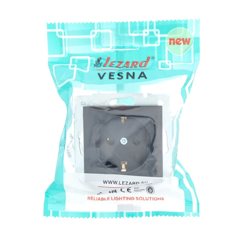 Розетка одинарна з/з LEZARD Vesna чорна 742-4288-122B