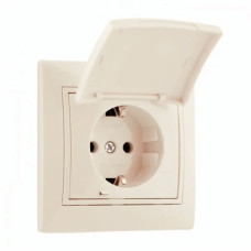 Розетка одинарная с/з крышкой и вставкой LEZARD Mira крем 701-0303-123B