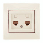 Розетка двойная компьютерная со вставкой RJ-45 LEZARD Mira крем 701-0303-141