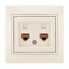 Розетка двойная компьютерная со вставкой RJ-45 LEZARD Mira крем 701-0303-141