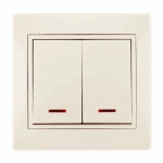 Выключатель двухклавишный с подсветкой и вставкой  LEZARD Mira крем 701-0303-112
