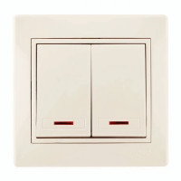 Выключатель двухклавишный с подсветкой и вставкой  LEZARD Mira крем 701-0303-112