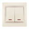 Выключатель двухклавишный с подсветкой и вставкой  LEZARD Mira крем 701-0303-112