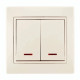 Выключатель двухклавишный с подсветкой и вставкой  LEZARD Mira крем 701-0303-112