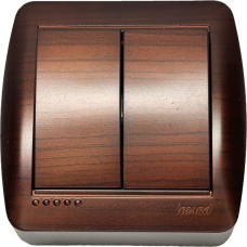 Выключатель накладной двухклавишный LEZARD Demet античный кедр IP20 711-0400-101