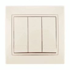 Выключатель трехклавишный с вставкой LEZARD Mira крем 701-0303-109