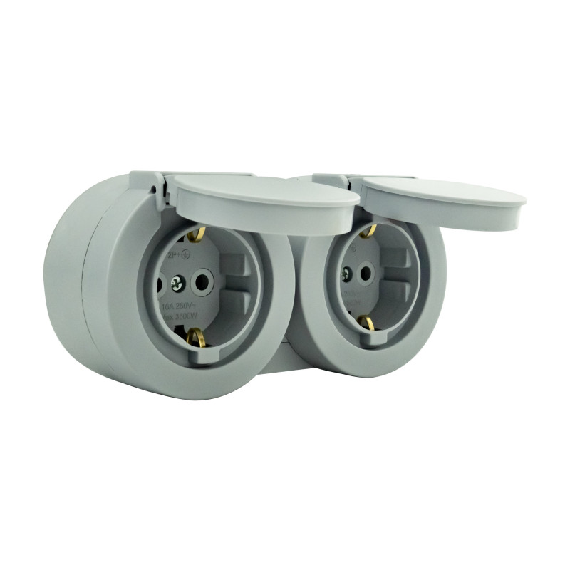 Розетка двойная с заземлением с крышкой серая xOne (406-240000-924)