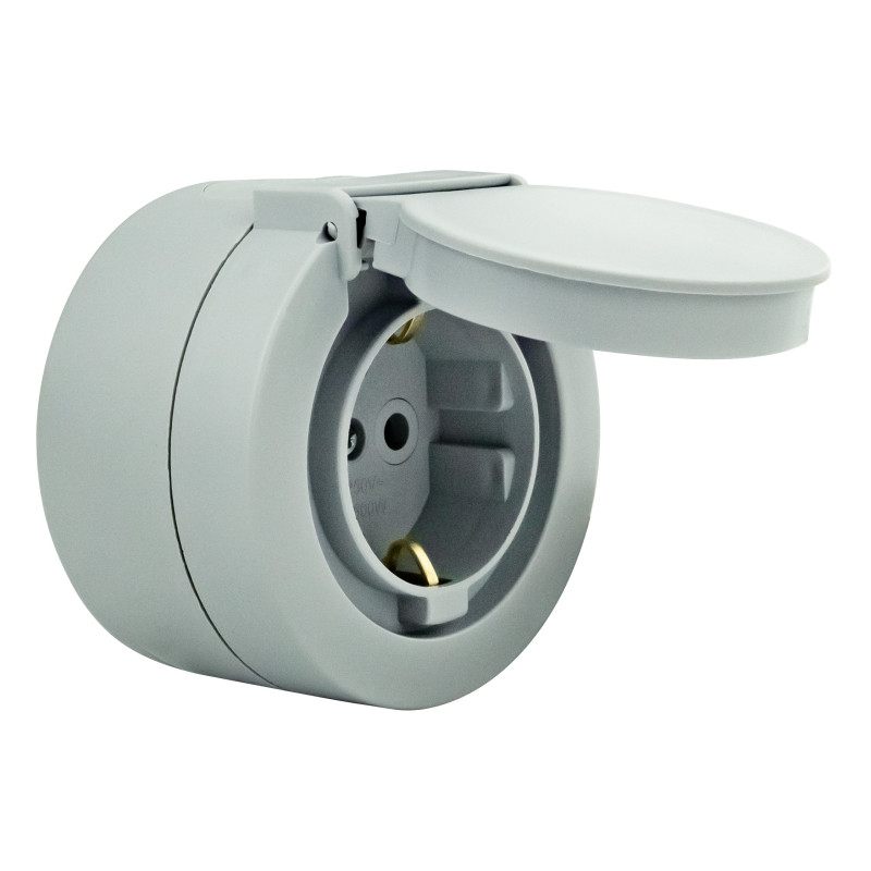 Розетка с заземлением с крышкой серая xOne (406-240000-249)