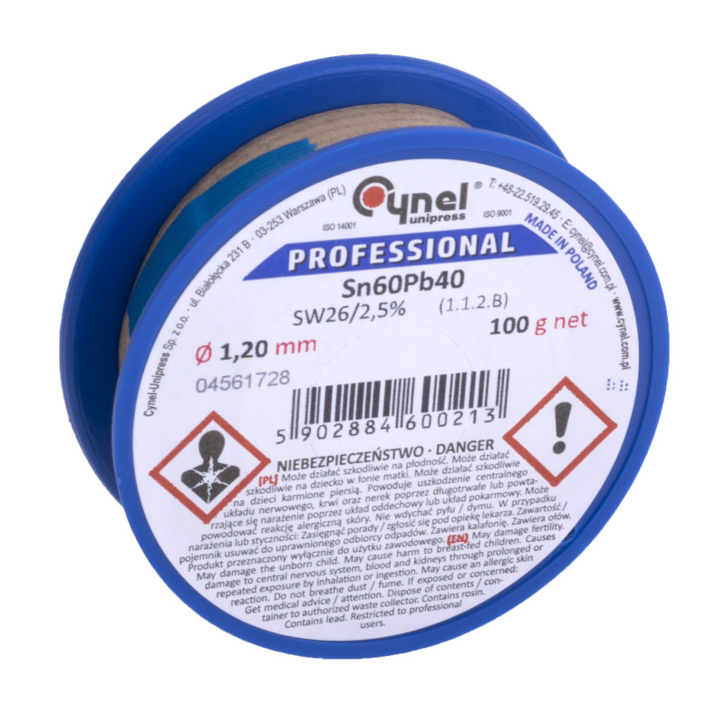 Проволочный припой на катушке 1,2mm 100g с флюсом свинцовый CYNEL