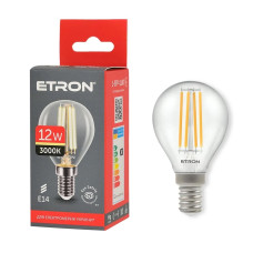 Светодиодная филаментная лампа ETRON 1-EFP-1147 G45 12W 3000K E14 теплый свет, прозрачная