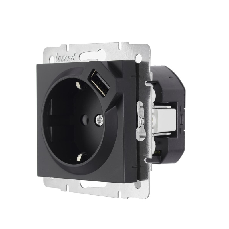 Розетка одинарна з/з з USB LEZARD Vesna чорна 742-4288-181