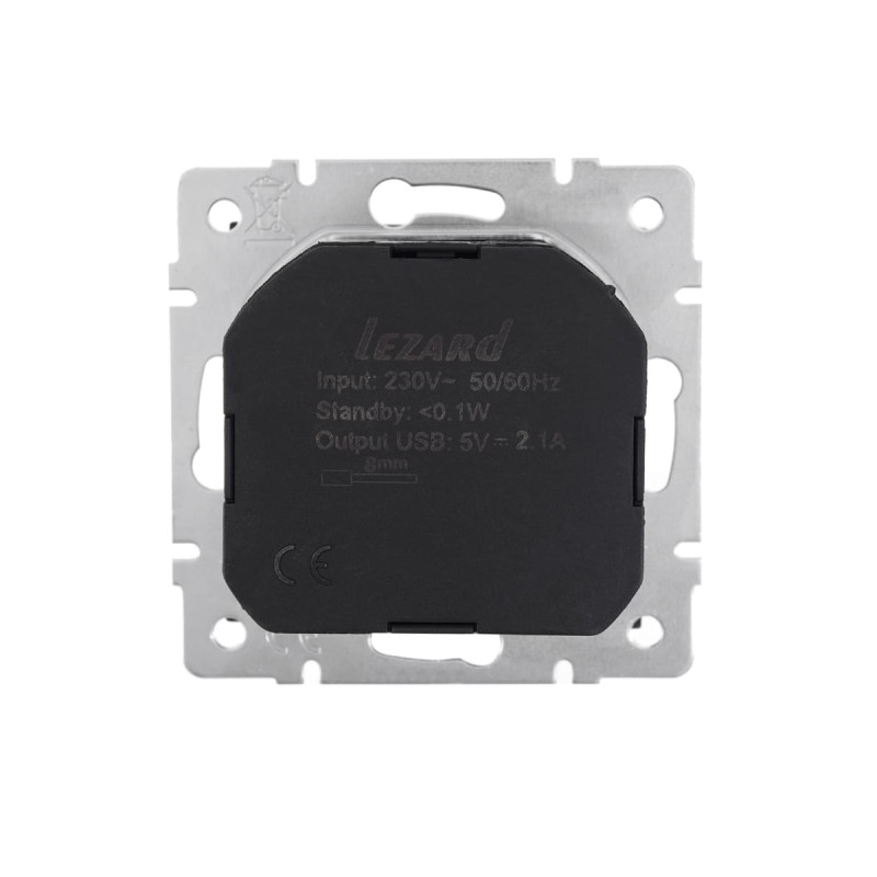 Розетка одинарна з/з з USB LEZARD Vesna чорна 742-4288-181