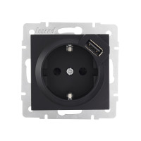 Розетка одинарная с/з с USB LEZARD Vesna черная 742-4288-181