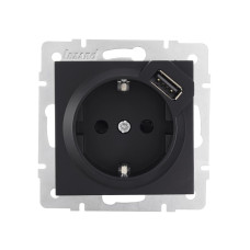 Розетка одинарная с/з с USB LEZARD Vesna черная 742-4288-181