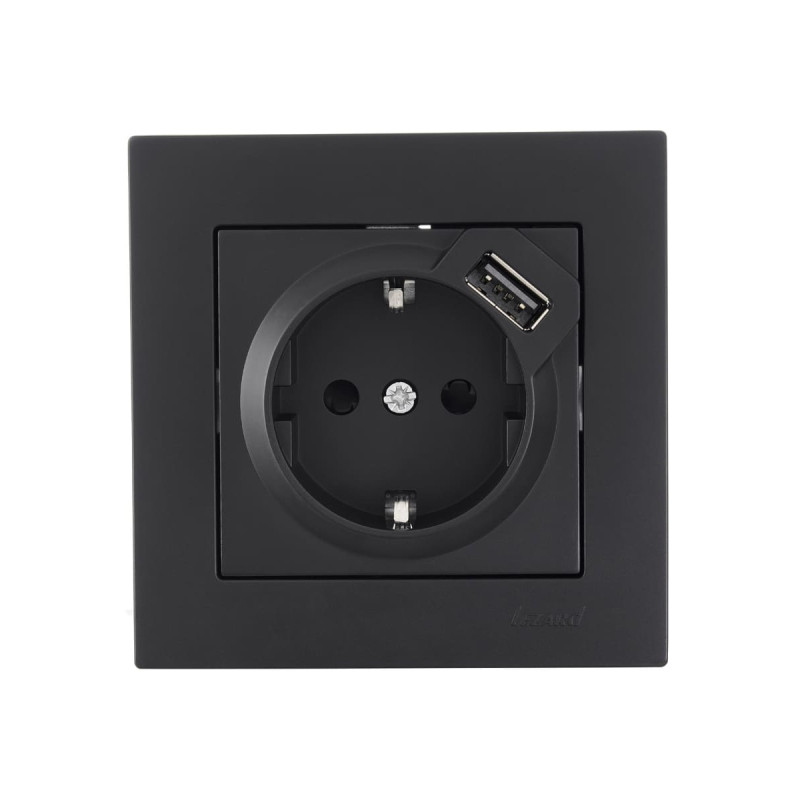 Розетка одинарна з/з з USB LEZARD Vesna чорна 742-4288-181