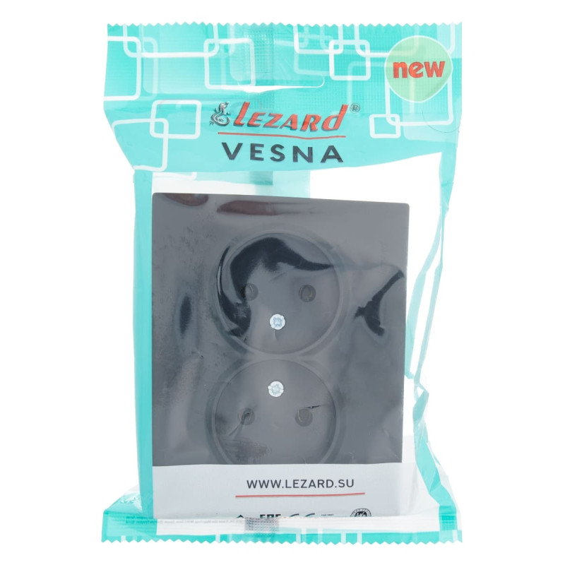 Розетка двойная б/з LEZARD Vesna черная 742-4200-128B