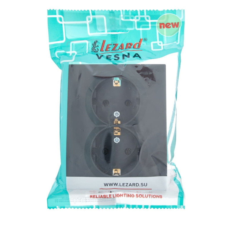 Розетка подвійна з/з LEZARD Vesna чорна 742-4200-127B