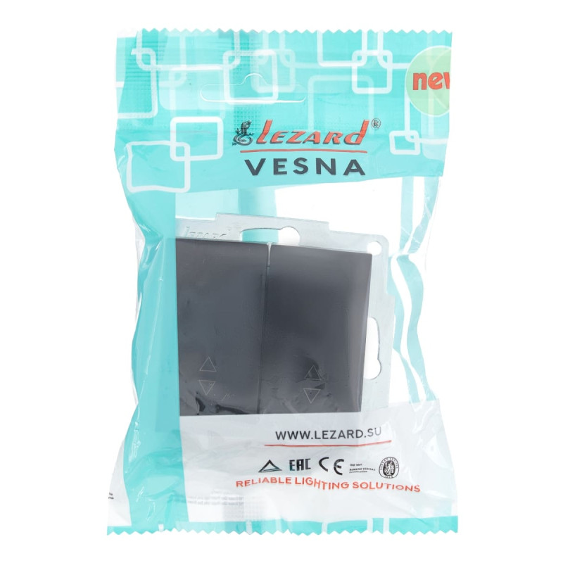 Выключатель двухклавишный проходной LEZARD Vesna черный 742-4288-106