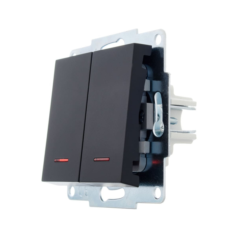 Вимикач двоклавішний з підсвіткою LEZARD Vesna чорний 742-4288-112