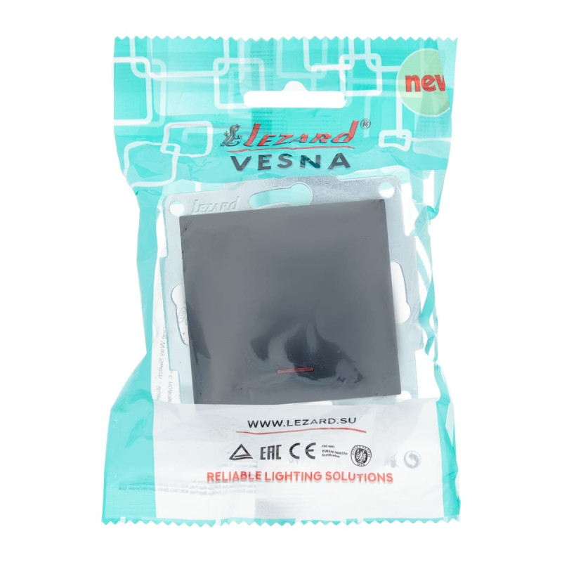 Вимикач одноклавішний з підсвіткою LEZARD Vesna чорний 742-4288-111