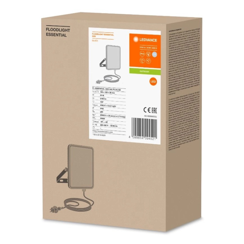 Прожектор світлодіодний Floodlight Essential 20W 1800Lm 840 BK, LEDVANCE (OSRAM)