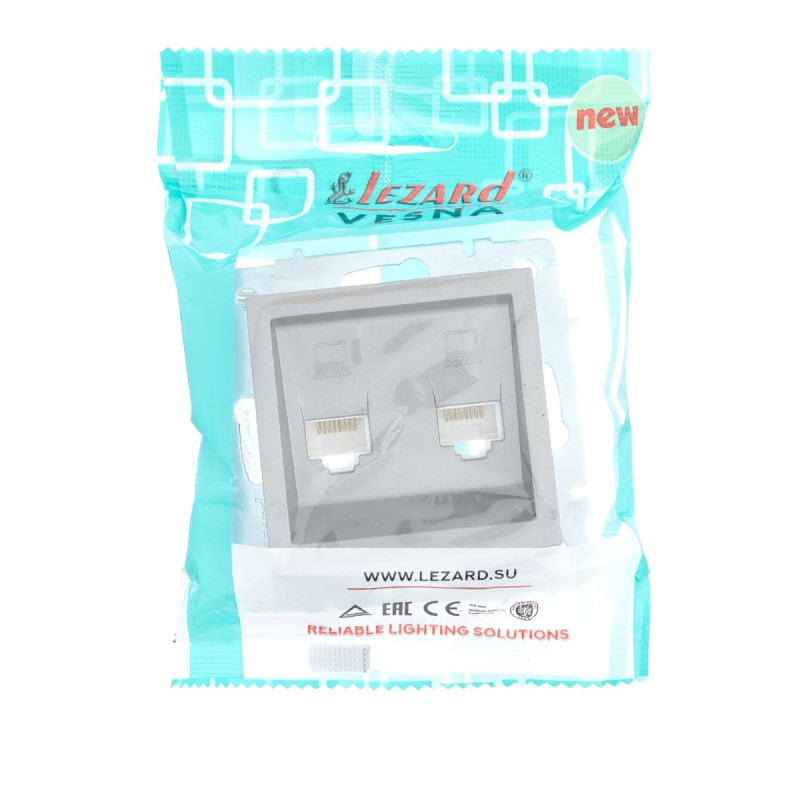 Розетка комп'ютерна подвійна LEZARD Vesna сіра 742-3588-141