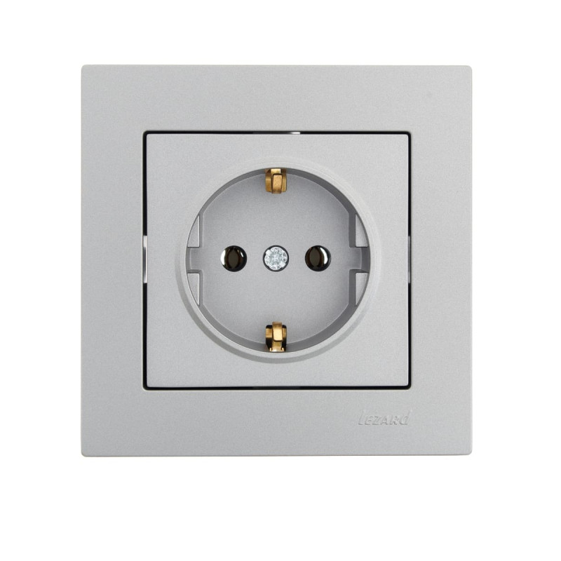 Розетка одинарная с/з LEZARD Vesna серая 742-3588-122В