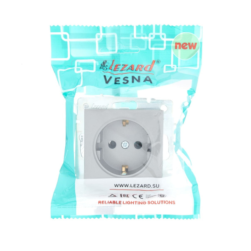 Розетка одинарная с/з LEZARD Vesna серая 742-3588-122В