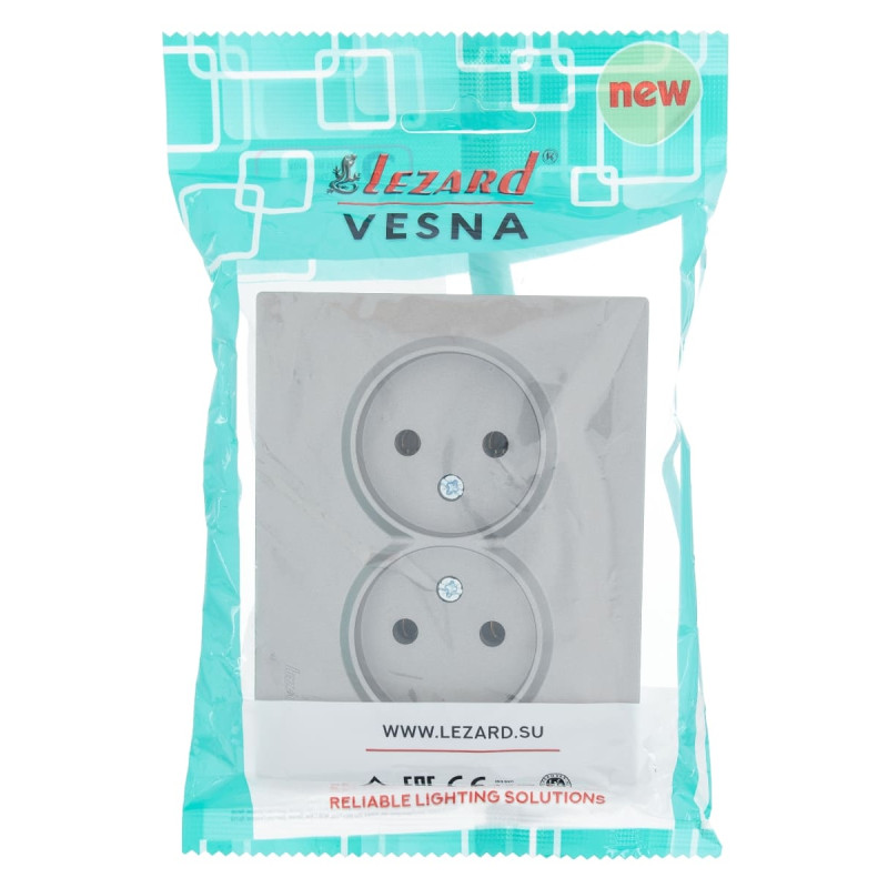 Розетка подвійна б/з LEZARD Vesna сіра 742-3500-128В
