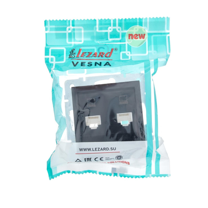 Розетка двойная компьютерная LEZARD Vesna черная 742-4288-141