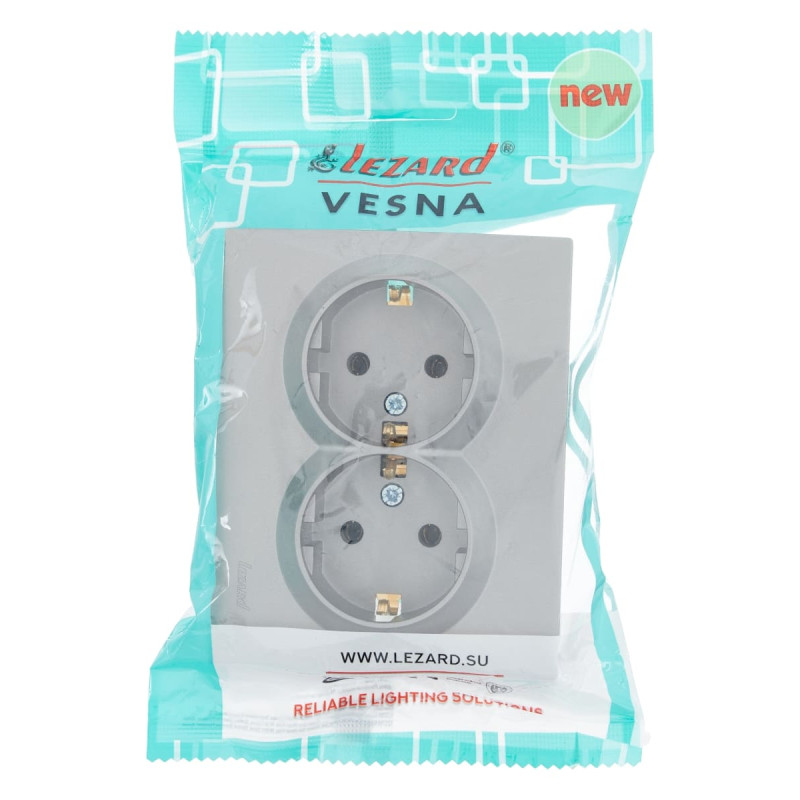 Розетка подвійна з/з LEZARD Vesna сіра 742-3500-127В