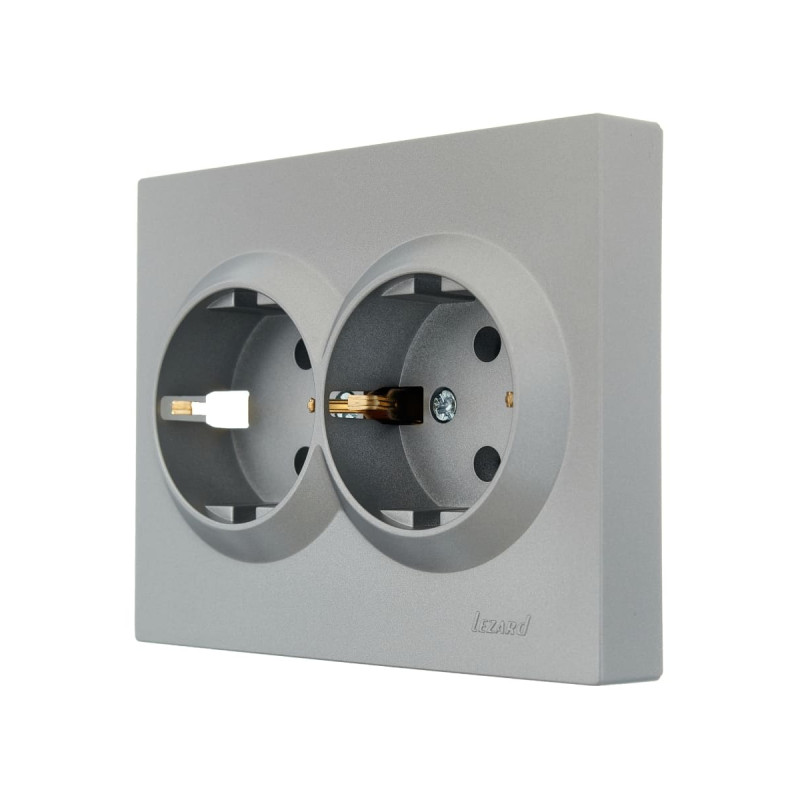 Розетка подвійна з/з LEZARD Vesna сіра 742-3500-127В