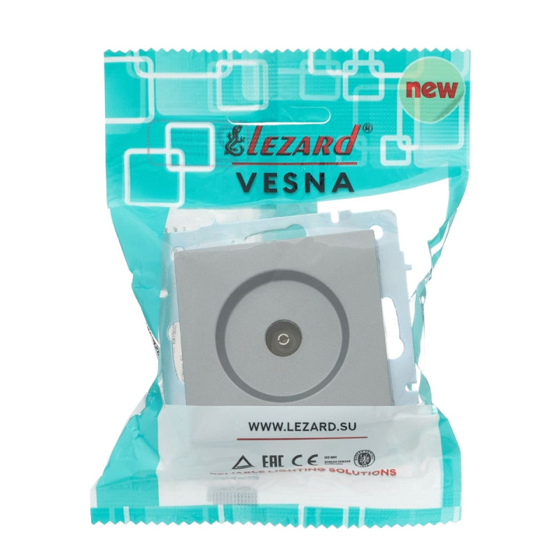 Розетка телевизионная проходная LEZARD Vesna серая 742-3588-129