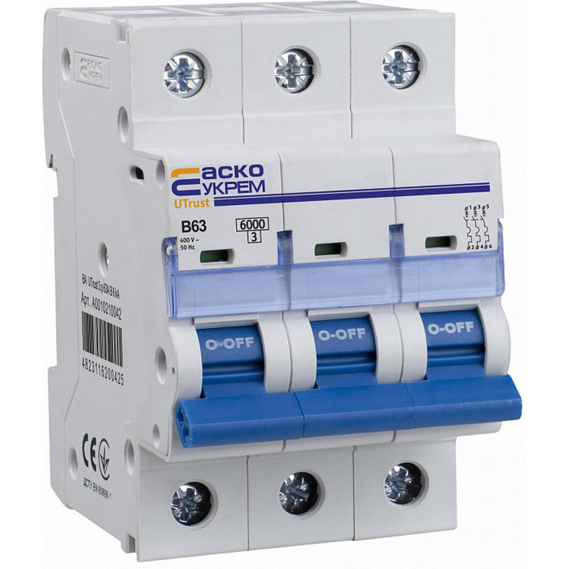 Модульный автоматический выключатель UTrust 3р 63А B 6kА АСКО (A0010210042)