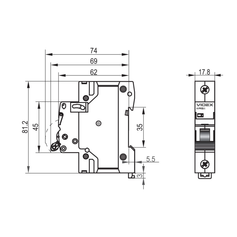 Автоматический выключатель VIDEX RS6 1п 25А 6кА С RESIST (VF-RS6-AV1C25)