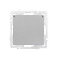 Розетка одинарная с/з с крышкой LEZARD Vesna серая 742-3588-123B