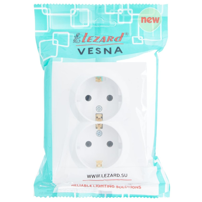 Розетка двойная с/з LEZARD Vesna белый 742-0200-127В